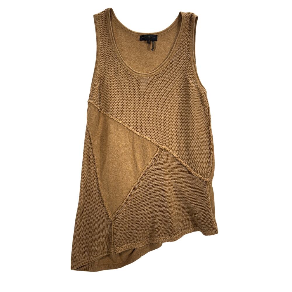 DONNA KARAN NEW YORK M Mixed Knit Patchwork Asymmetrical Tank Top Sweater Tunic